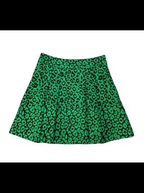 Banana Republic Green Leopard Print Skater Skirt